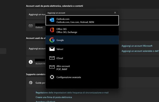 Aggiungere account Gmail impostazioni Windows