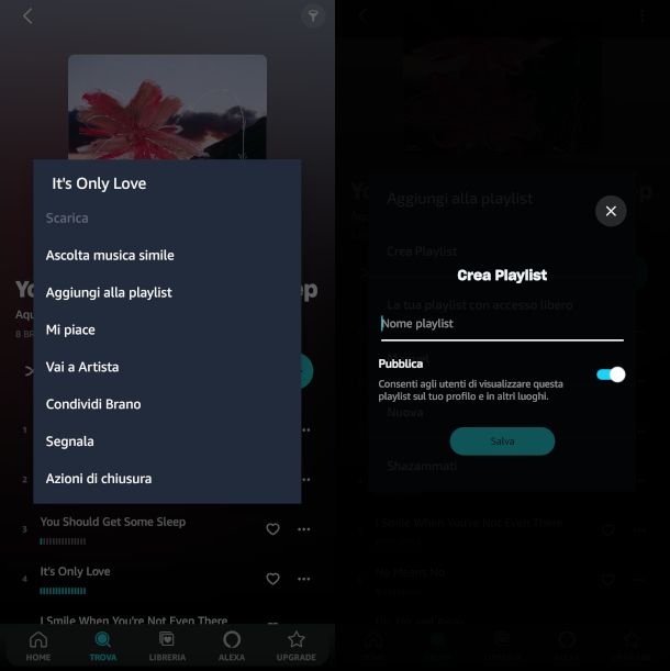 schermate app Amazon Music creazione playlist