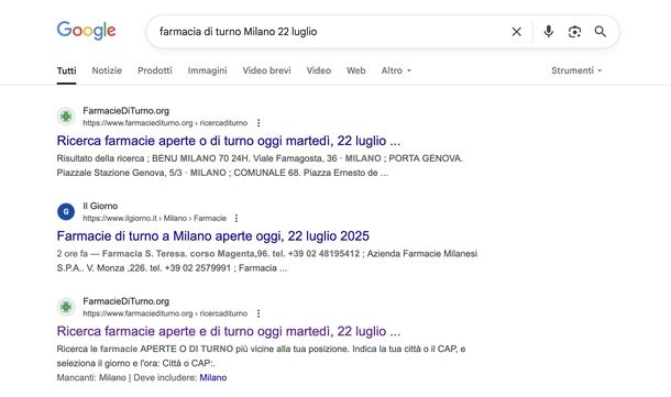 Ricerca Google farmacie di turno