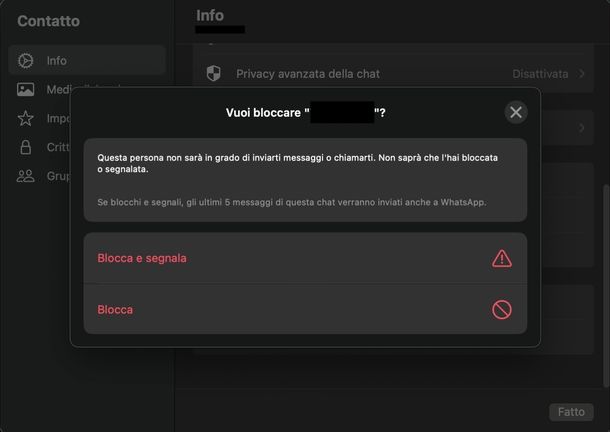 Bloccare contatto WhatsApp macOS