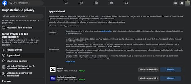 App e siti Web su Facebook