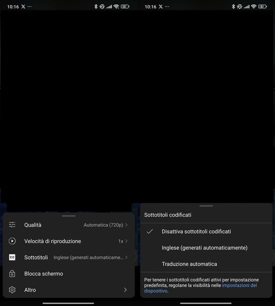 Togliere traduzione automatica sottotitoli YouTube Android