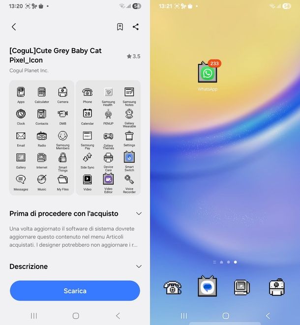 Galaxy Themes cambiare icona WhatsApp Samsung