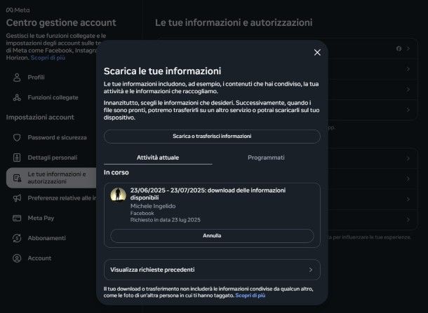 Scaricare informazioni Facebook