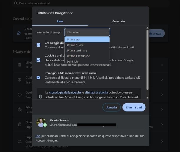 Svuotare cache Chrome Windows