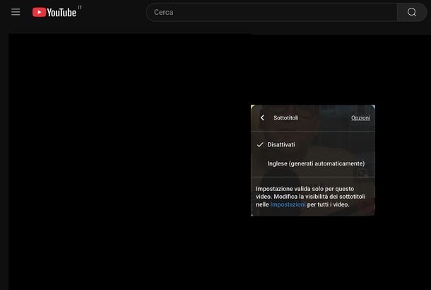 Togliere traduzione automatica sottotitoli YouTube Web