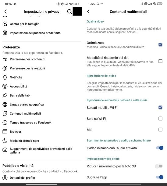 Disattivare risparmio dati Facebook Android