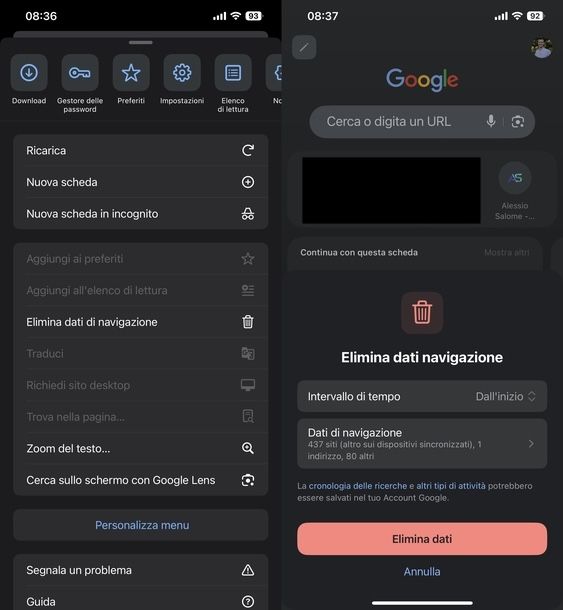 Cancellare cronologia Google Chrome iPhone