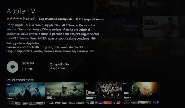 schermata app Apple TV su Fire TV Stick