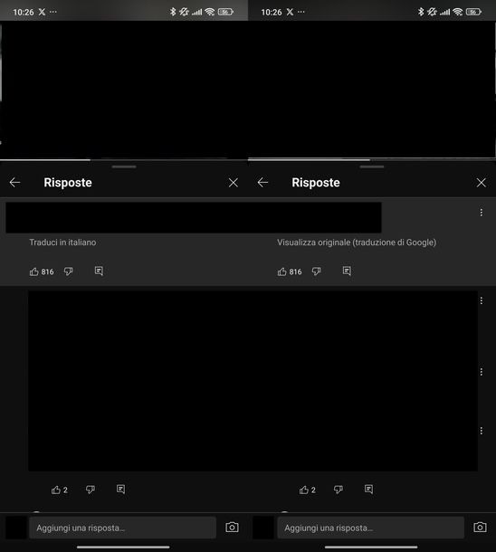 Togliere traduzione automatica commenti YouTube Android
