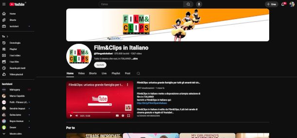 pagina YouTube canale Film&Clips