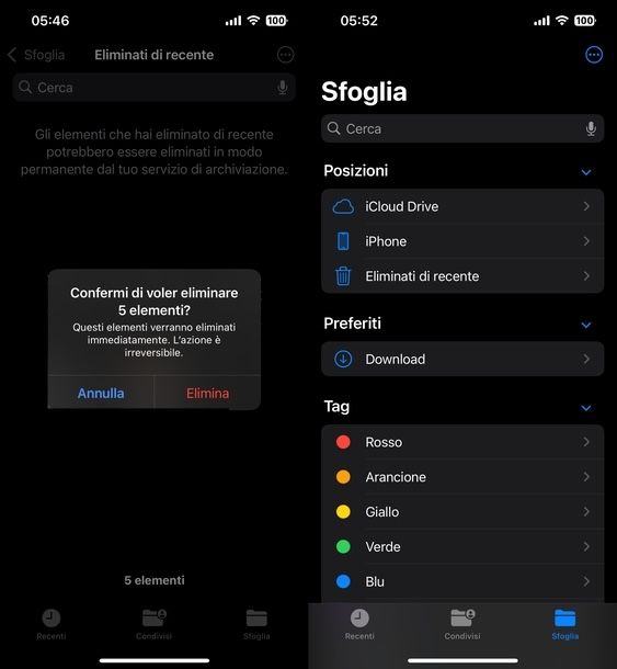 Svuotare cestino File Apple iPhone
