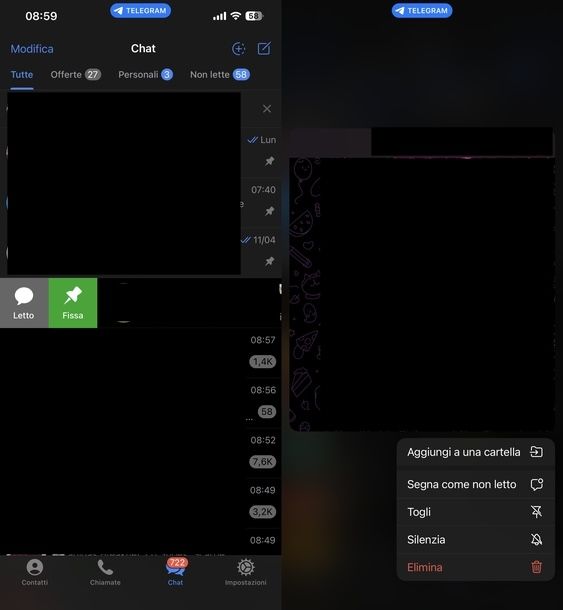 Fissare chat Telegram iPhone