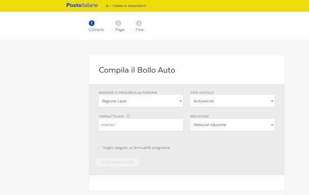 pagamento bollo auto su sito Poste