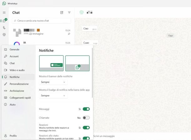 Notifiche chiamate disattivate WhatsApp PC