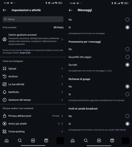 Disattivare notifiche Instagram Android
