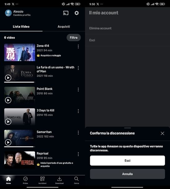 Cambiare account Amazon Prime Video Android
