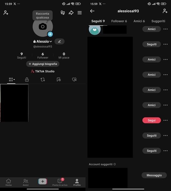 Eliminare seguiti TikTok Android
