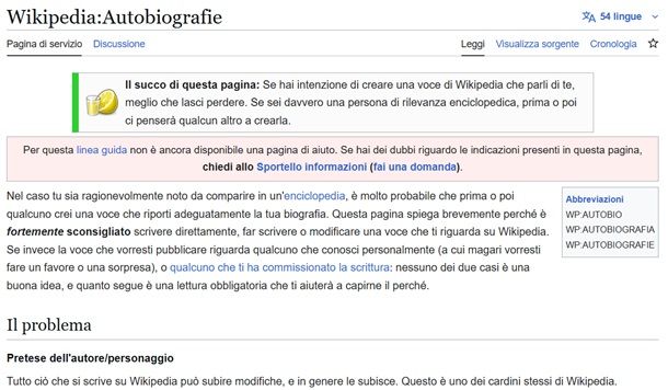 creare pagina wikipedia su se stessi
