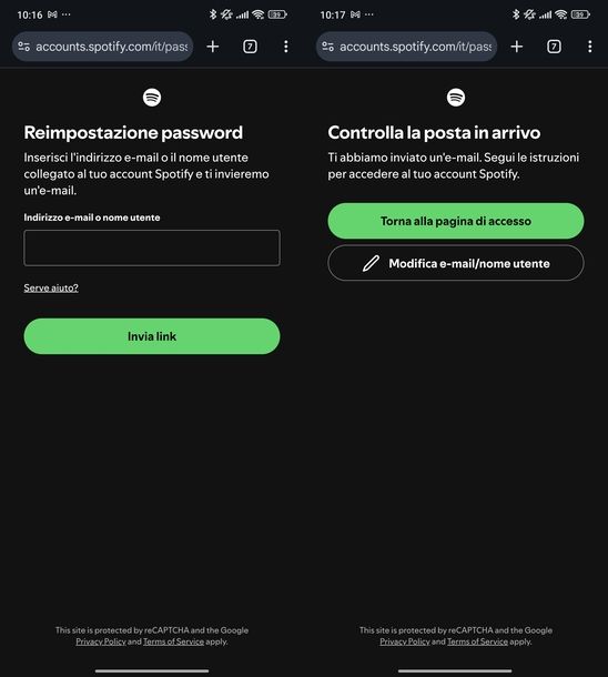 Recuperare password Spotify senza nome utente