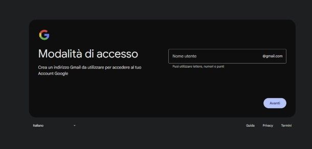 Creazione account Google