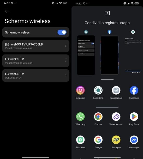 Vedere Facebook su Smart TV Miracast Android
