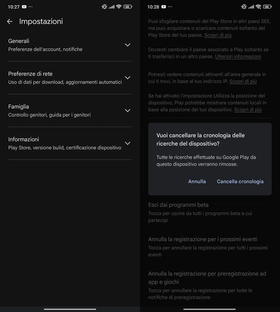 Cancellare ricerche Google Play Store
