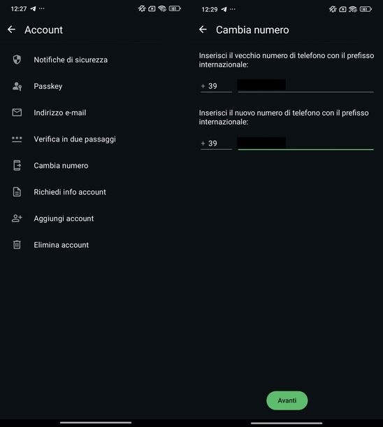 Cambiare account WhatsApp Android