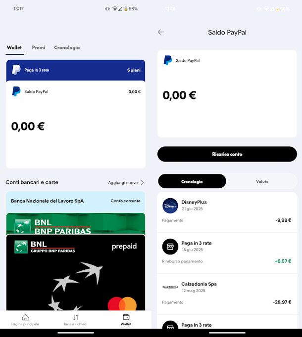 Ricarica PayPal con carta