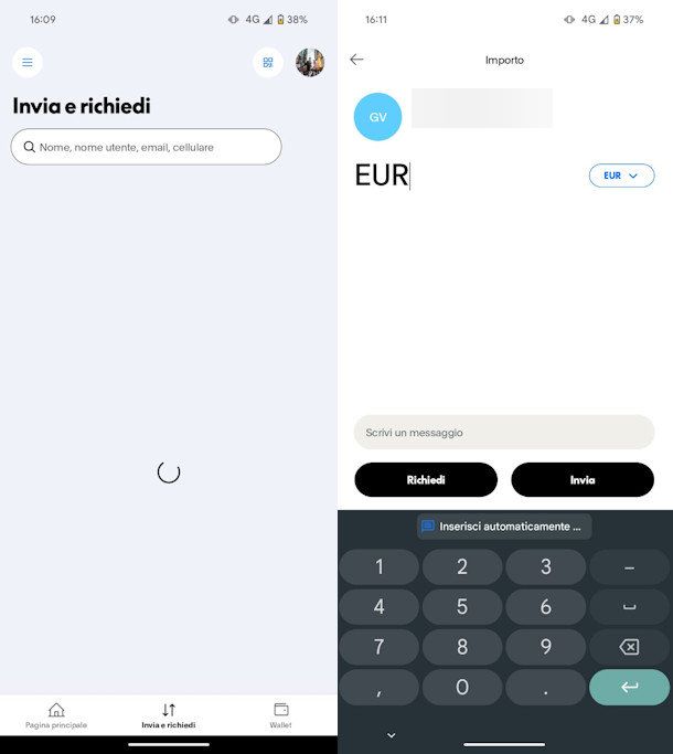 Richiedi denaro PayPal