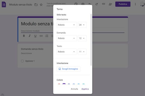 Personalizza Google Moduli