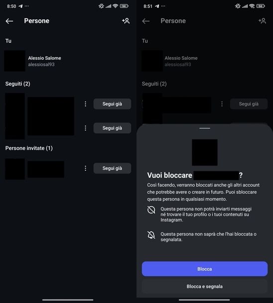 Bloccare gruppo Instagram Android