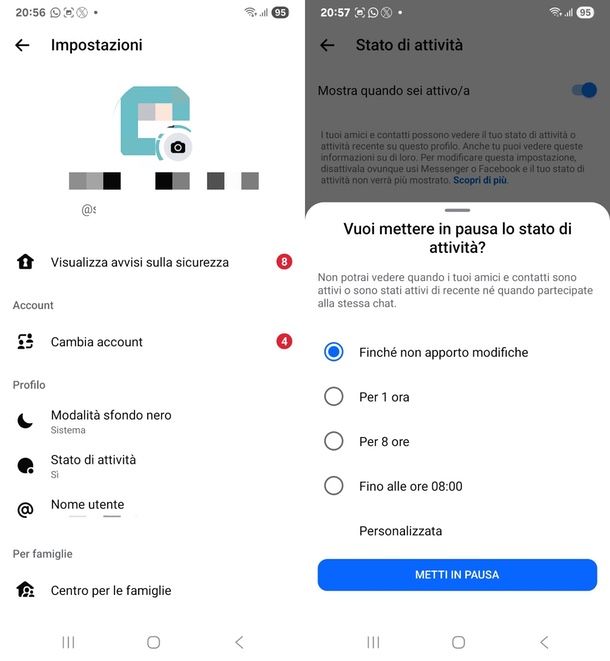 disattivare stato attività app smartphone