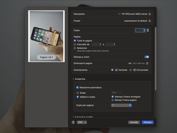 Trasformare foto in PDF gratis stampante virtuale macOS