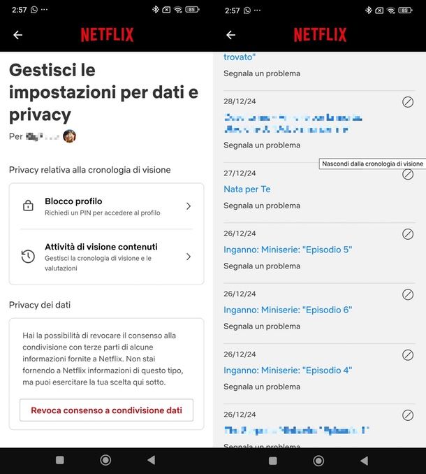 come eliminare film già visti Netflix da app