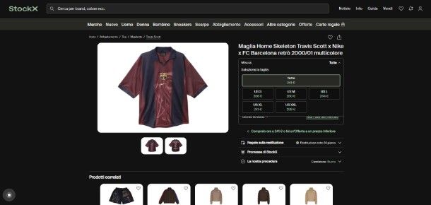 Selezione taglia StockX