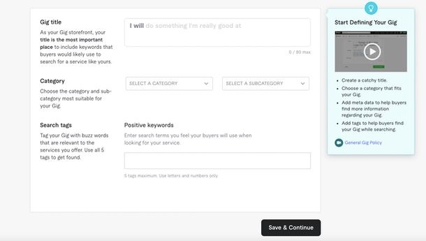 Come creare Gig Fiverr