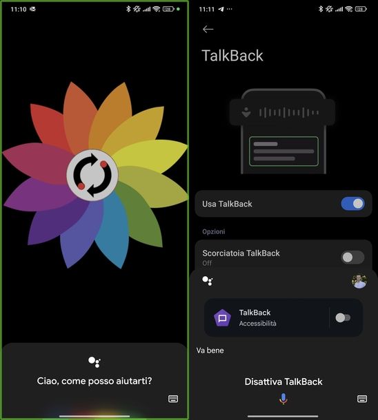 Disattivare TalkBack Assistente Google