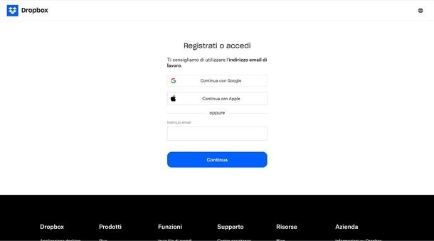 dropbox registrazione