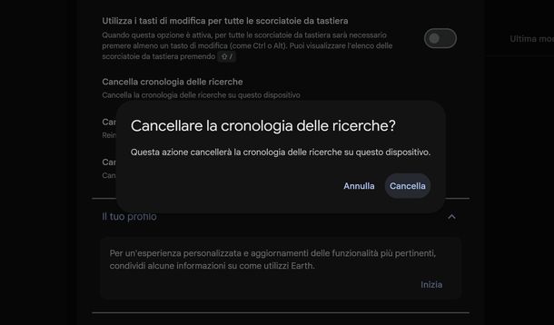 Cancellare ricerche Google Earth Web