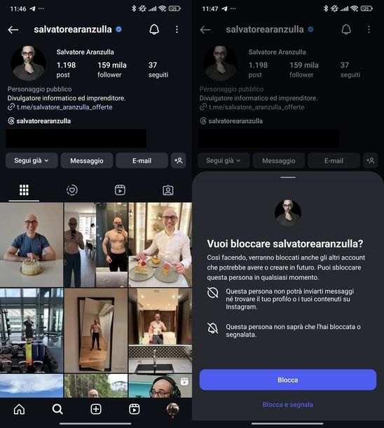 Bloccare utente Instagram Android