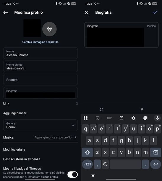 Modificare descrizione profilo Instagram Android