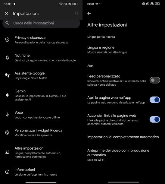 Disattivare Discover app Google Android