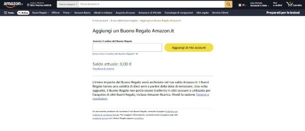 Aggiunta buono regalo Amazon