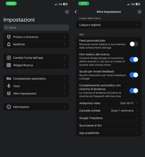 Disattivare Discover app Google iOS