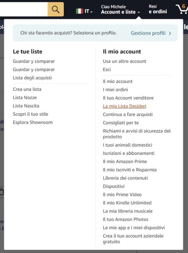 Lista desideri Amazon