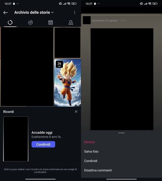 Condividere storia archiviata Instagram Android