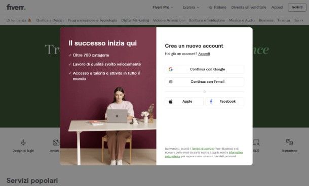 Iscrizione Fiverr