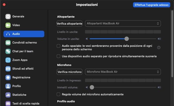 Disattivare microfono Zoom macOS