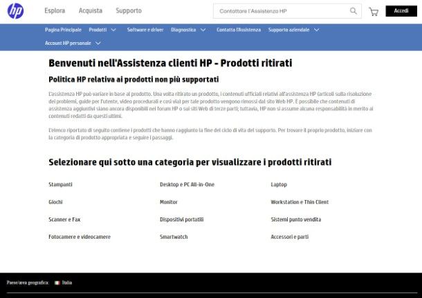 Prodotti HP ritirati